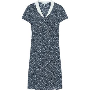 LK BENNETT深蓝真丝连衣裙女夏季收腰气质100%桑蚕丝显瘦开衩中裙