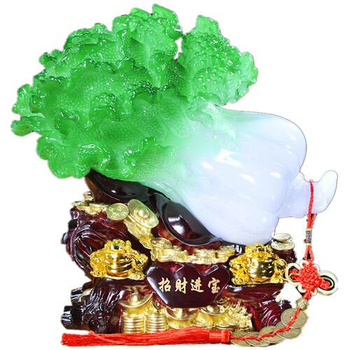 玉白菜摆件大号金蟾客厅电视酒柜办公室桌工艺装饰品乔迁开业礼品