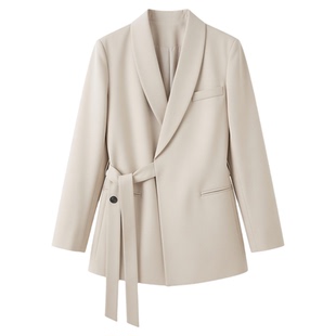 加厚夹棉冬季黑色保暖西装厚款气质绑带外套秋冬天女气质女神套装