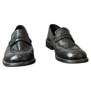 真皮组合底~全马皮~棕色一脚蹬乐福鞋女款平底复古小皮鞋懒人单鞋