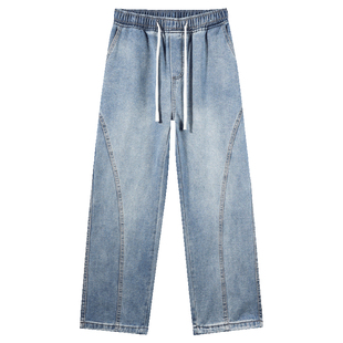 阔腿宽松直筒裤男款牛仔裤2026新款夏薄款松紧腰男生裤子百搭潮流