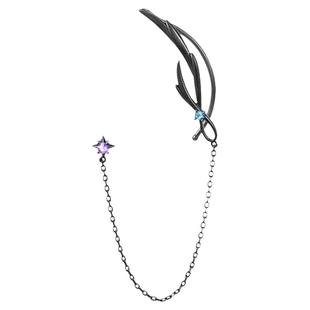 花芽原创暮色黑羽耳钉女生2025新款耳挂小众轻奢耳夹精灵耳饰礼物