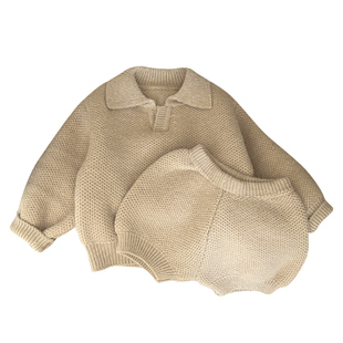 女宝宝冬季翻领毛衣套装女童韩版加厚保暖针织衫婴儿洋气宽松短裤