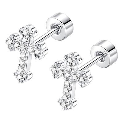 钛钢十字架耳钉女耳骨钉耳蜗钉