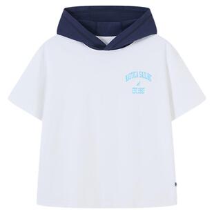 【凉感抗菌】NAUTICA儿童t恤撞色连帽男女童短袖中大童青少年夏季