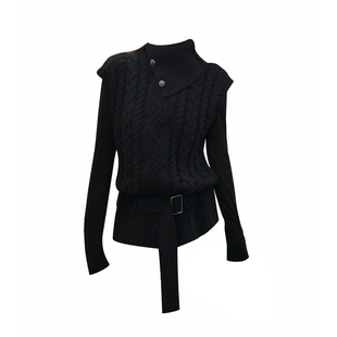 美式复古翻领粗针绞花针织背心女秋冬气质辣妹内搭叠穿上衣两件套