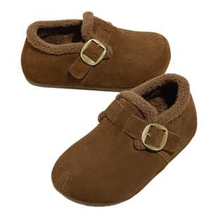 羊毛加绒厚底勃肯鞋女款2025新款冬季保暖棉鞋外穿增高全包毛毛鞋