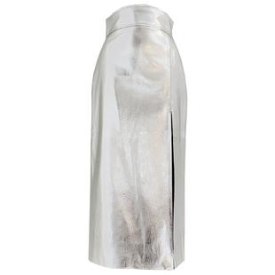 春秋亮漆皮裙子高腰包臀修身中裙性感侧开衩pu皮半身长裙女韩版潮