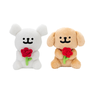 线条小狗Maltese原创玫瑰花毛绒公仔可爱玩偶男女情侣朋友礼物