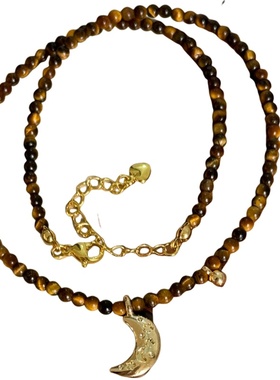 新中式虎眼石月亮吊坠项链