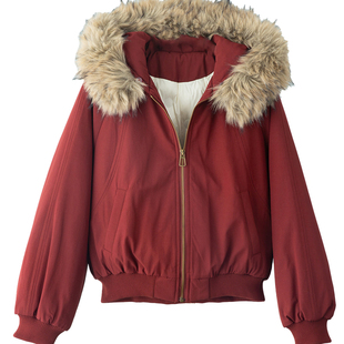 美式毛领连帽夹棉外套冬季女2026新款小个子加厚保暖派克棉服夹克