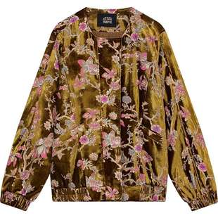 妖精的口袋重工丝绒烧花夹棉外套女2025冬季新款设计感新中式国风