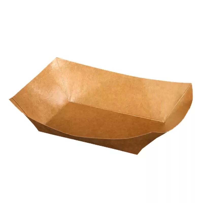 一次性牛皮纸船盒商用炸鸡苕皮薯条炸串船型小吃烧烤打包盒托盘