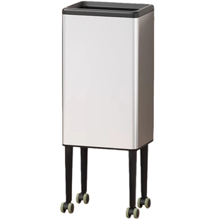 厨房垃圾桶高款可移动带轮不锈钢高脚无盖家用型立式带滑轮不弯腰