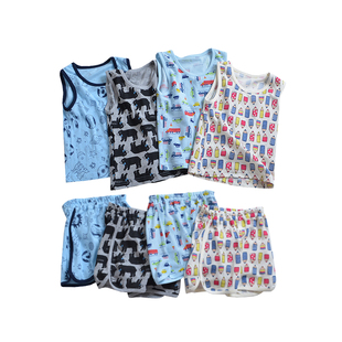 外贸童装夏季男女儿童小网眼背心短裤套装宝宝家居服睡衣90-130