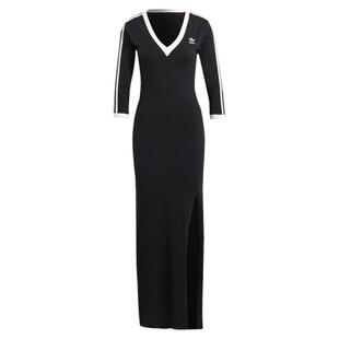 阿迪达斯三叶草女装2025春季款时尚V领修身长款运动连衣裙 IK0439