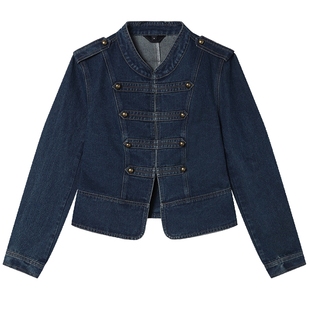 白鹿语法式复古帅气牛仔外套25秋新款设计感立领小众名媛修身上衣