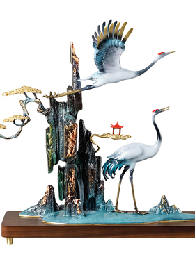 高端全铜松鹤延年摆件祝寿礼物