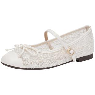 热风平底浅口单鞋女鞋2025夏季新款女士网面透气时尚鞋子玛丽珍鞋