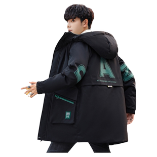 冬季青少年棉衣外套男孩中长款潮牌羽绒棉服初中学生大童加厚棉袄