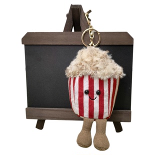 趣味爆米花包包挂件钥匙扣可爱毛绒玩具牛角包娃娃咖啡杯玩偶雨蛙