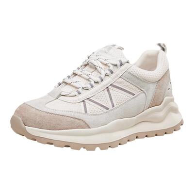 康奈女鞋黑白系带运动鞋网面