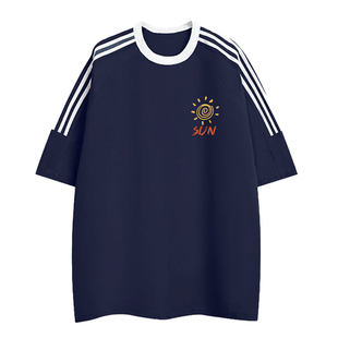 纯棉圆领短袖t恤男春秋季ins潮牌港风宽松情侣装设计感半袖上衣服