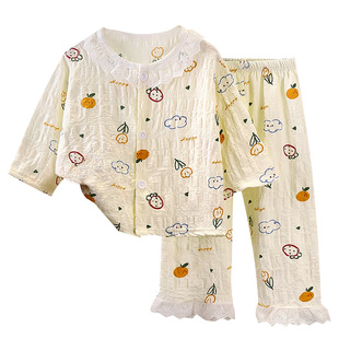 儿童夏季家居服轻薄透气睡衣两件套男女童夏季开衫防蚊空调服套装