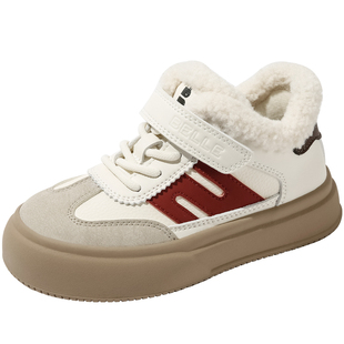 百丽童鞋女童加绒百搭板鞋冬季保暖休闲鞋男童时尚软底儿童宝宝鞋