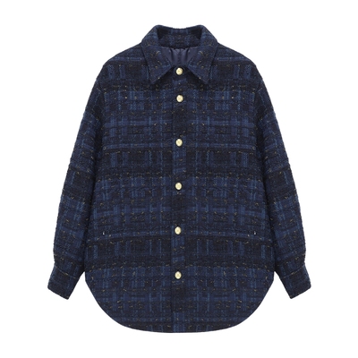 百家好小香风粗花呢外套女2026春季新款高级气质翻领宽松休闲上衣