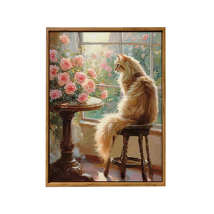 治愈系蔷薇花卉猫咪数字油画DIY手工绘填充涂色高级感解压装饰画