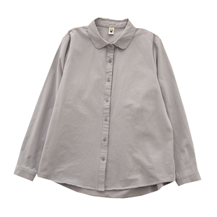 诗雨逢逢 衬衫女韩版秋全棉简约休闲打底娃娃领学生百搭长袖衬衣