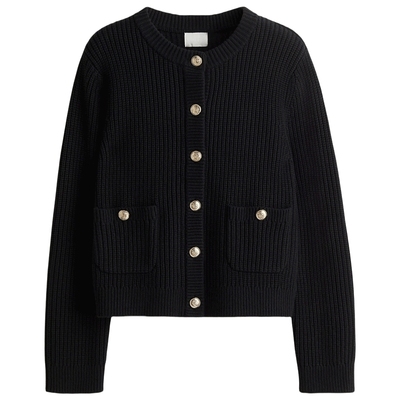 HM女装毛针织衫冬季红色毛衣学院风长袖针织开衫1248631