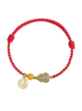 和田玉葫芦福字小红绳女手链