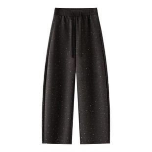 拉夏贝尔红色弯刀裤子女秋冬季2026款满天星烫钻休闲裤小众阔腿裤