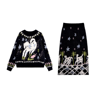 有耳uare原创小马提花毛衣套装