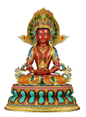 彩绘常寿佛铜像桌面摆件