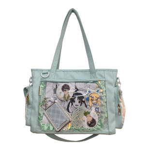 绿色痛包日系透明隔层吧唧包演唱会暗格包学生日常大容量托特包女