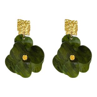 法式复古花朵耳环小众独特设计感耳坠2026新款爆款夏季绿色耳饰女