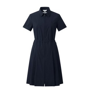 Hazzys哈吉斯素色英伦风短袖梭织连衣裙女士夏季显瘦休闲运动裙子