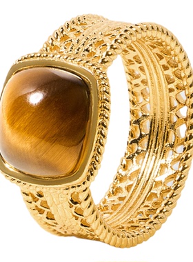 镂空编织镶木变石戒指