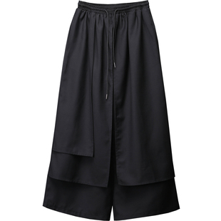 山本风假两件武士裤休闲阔腿裤男春秋暗黑多层解构设计发型师裙裤