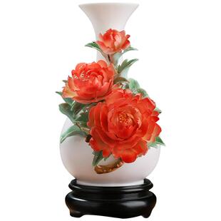 东方泥土《花开富贵》陶瓷釉下彩花瓶摆件客厅插花中式艺术装饰品