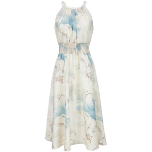 ONLY2026春季新款优雅气质印花收腰打揽无袖削肩中长裙连衣裙女