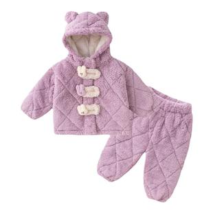 嘟嘟家宝宝家居服套装冬季儿童珊瑚绒睡衣两件套男童女童加厚冬装