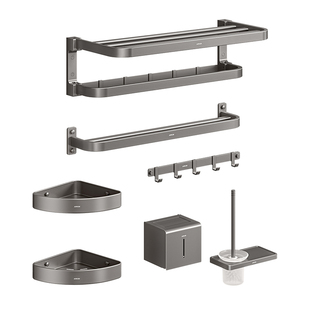 箭牌卫浴免打孔双折叠毛巾架子卫生间浴巾架挂件太空铝浴室置物架