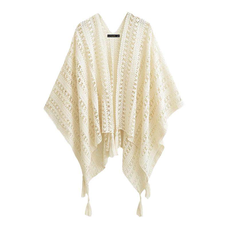 拉夏贝尔/La Chapelle民族度假风针织流苏开衫2026年新款外搭披肩