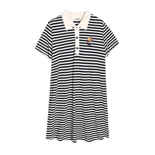 快乐屋POLO领条纹大码孕妇连衣裙夏装2026宽松孕妇裙显瘦短袖夏季