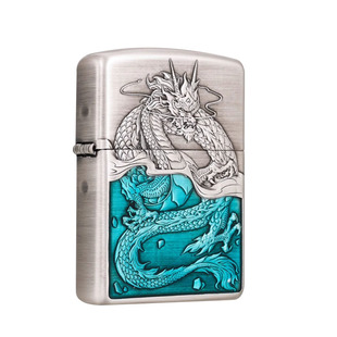 zippo打火机正品原装s925银蛟龙入海煤油防风创意专用礼物送男士