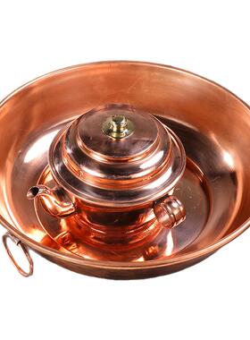 尼泊尔红铜水陆供盘扁壶冲花朵玛壶/圣水杯宝瓶净瓶供碟子